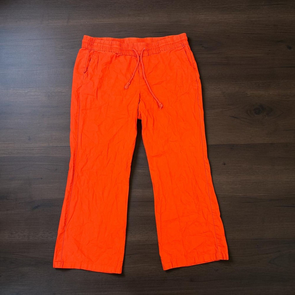 New York & Co Pull On Orange Linen Blend Wide Leg Pants XL Petite Summer‎ Beachy